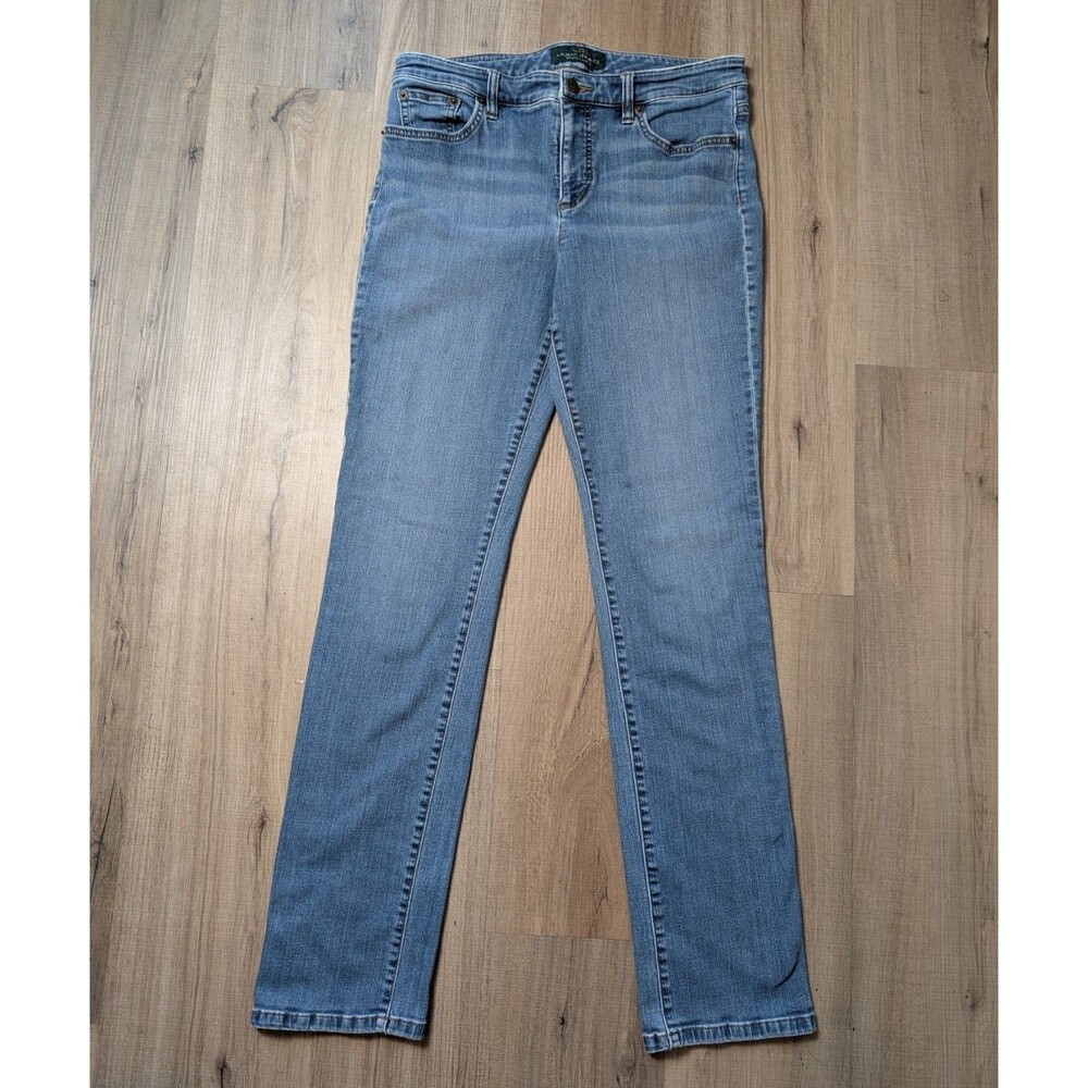 LRL Lauren Jeans Co. Size 10 Straight Leg Blue Jeans Stretch Med Wash Mid Rise